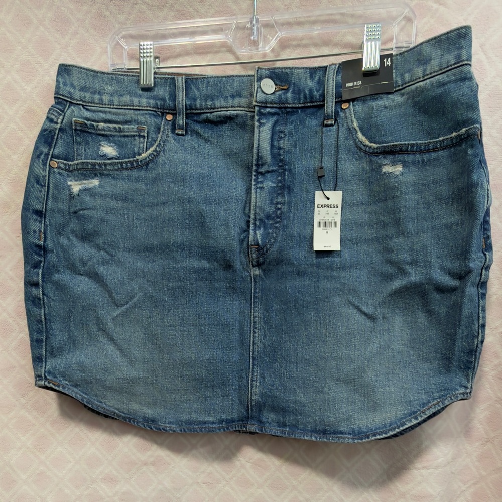 Express High Rise Blue Denim Skirt